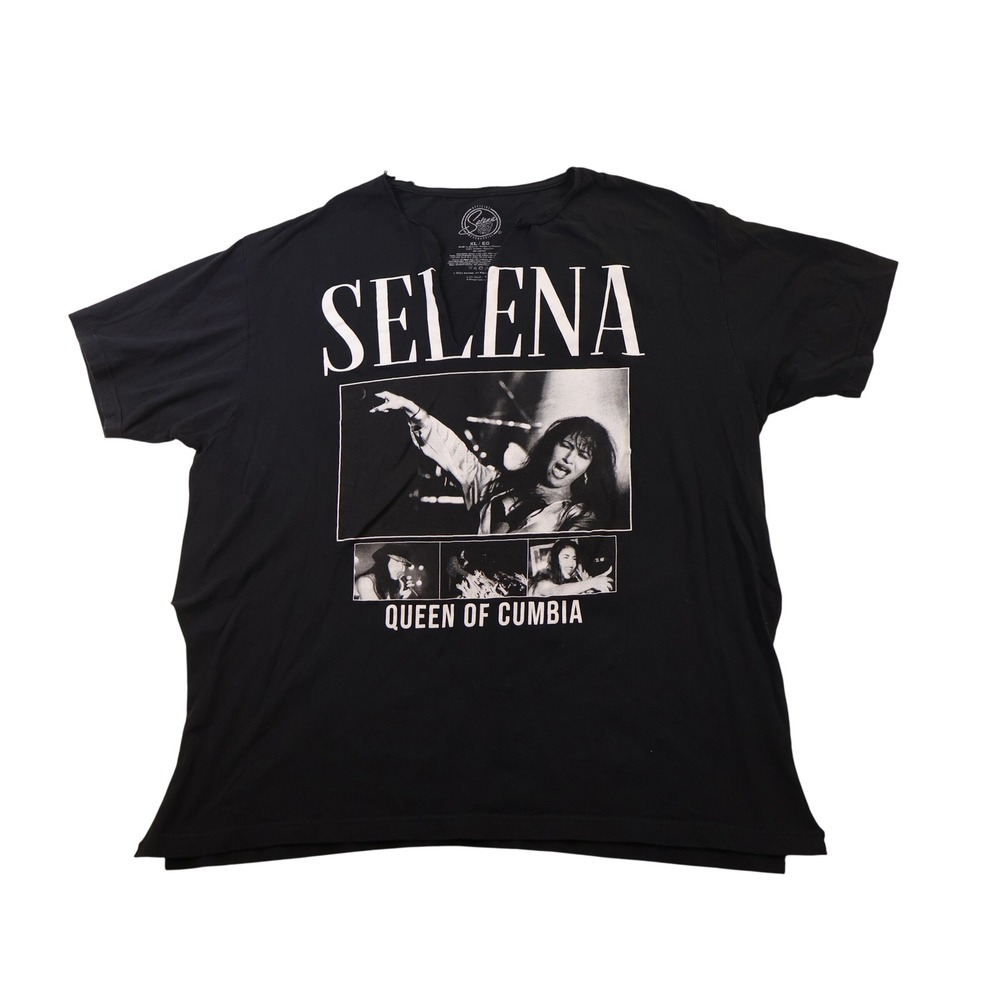 Selena Quintanilla Unisex XL T-Shirt Black Queen of Cumbia Cut Neck & Sides